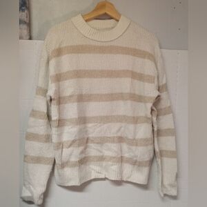 American Eagle Outfitters Womens Crewneck Sweater - Cream and Tan Stripes